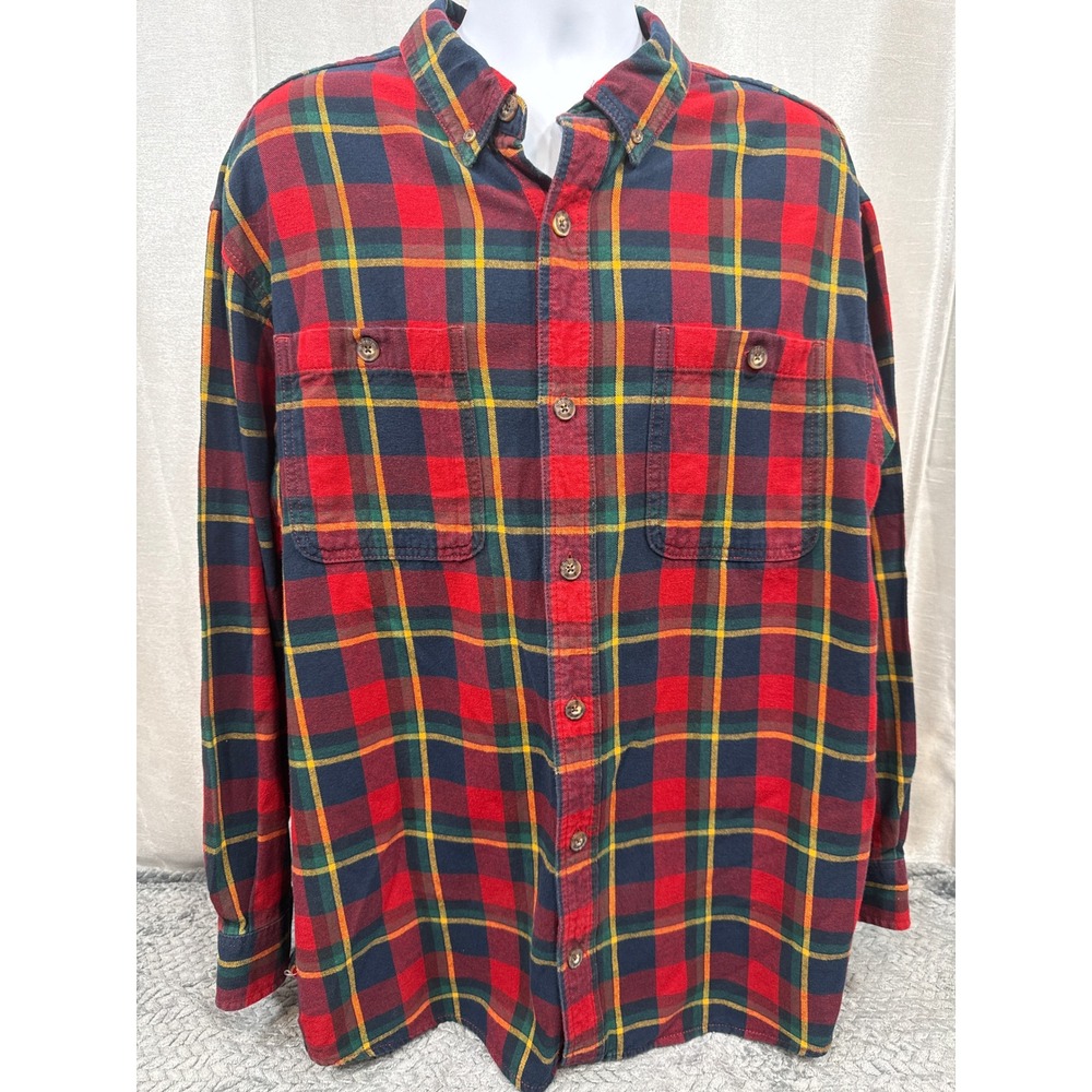 Duluth Trading Co Mens XL Relaxed Fit Flannel Shirt Red Green Plaid Workwear